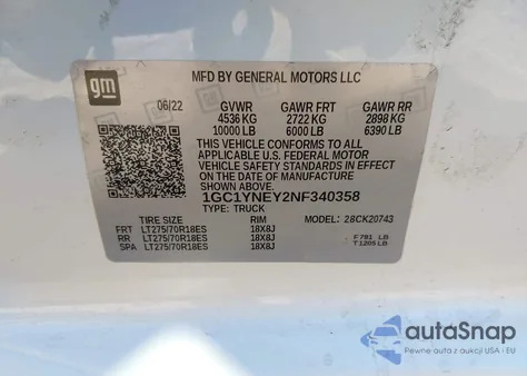 2022 Chevrolet Silverado 2500Hd 4Wd Standard Bed Lt from USA, damaged, VIN 1GC1YNEY2NF340358